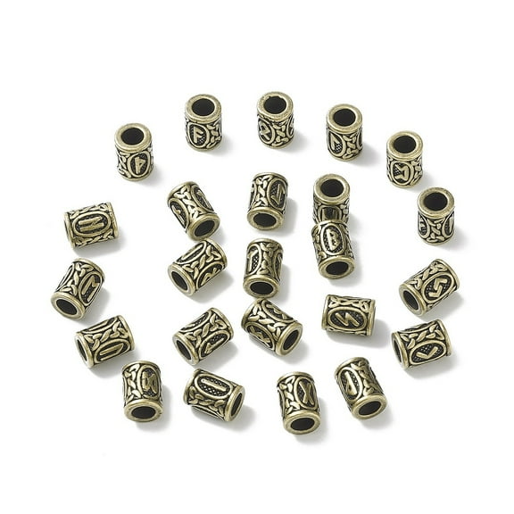 10pc 304 Stainless Steel Beads Viking Runes Beads for Hair Beards Dreadlocks Hair Braiding Column with Rune/Futhark/Futhorc Antique Bronze 13.5x10mm Hole: 6mm
