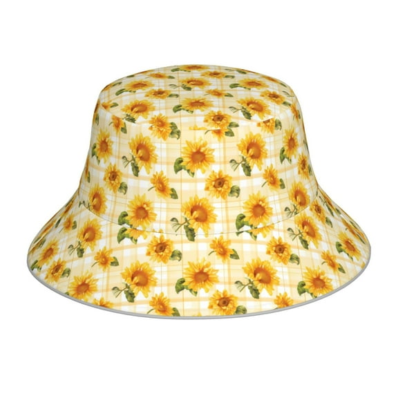 Balery Light Yellow Plaid Sunflower Sun Hats for Men Women Bucket Hat UPF 50  Buckey Hat Boonie Hat Foldable UV Protection Hiking Beach Fishing Summer