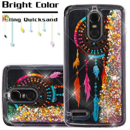 Lg Chocolate 3 Silicone LG Stylo 3 / LS777 / MP450 / TP450 Phone Case BLING Diamonds Hybrid Liquid Glitter Quicksand Rubber Silicone TPU Protective Hard Cover - Dreamcatcher Gold Stars ()
