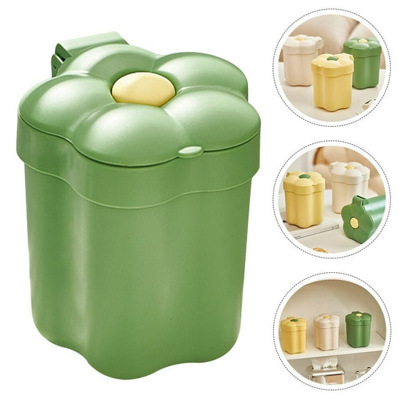 STRANDCHIC Creative Green Flower Shaped Trash Bin Wastebasket for Home and Office Storage, ABS Material, 1 Count