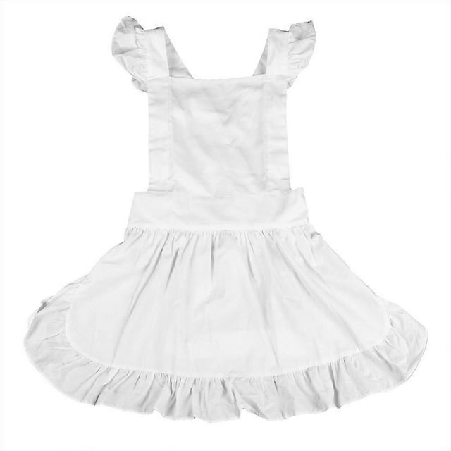Tablier en coton à volants princesse, taille ajustable, blanc, pour femme et fille