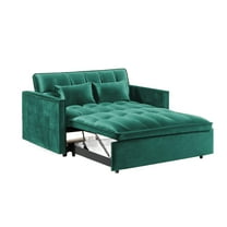 Kadyn Futon Sofa Bed, 54" Adjustable Backrest Convertible Futon Sofa for Living Room, Futon Sleeper Sofa with Side Pouch, Green