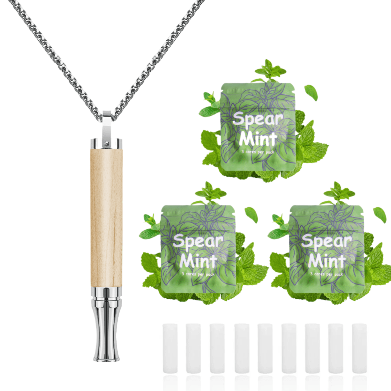Breathing Necklace to Replace Bad Habit with 3 Packs Spearmint Refillable Pods, Habit Support Necklace for Stress Relief Sensory Fidget for Adults