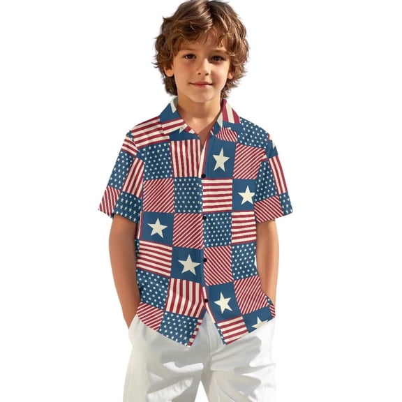 EnJoCho USA Flag Shirt Kids 4th of July Button Down Shirts Girls Boys Patriotic Short Sleeve Independence Day Tee Tops 5-14T Baby 250th Anniversary USA Outfits