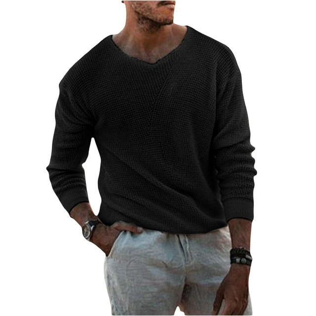 Faithtur Men's Spring Autumn Loose Knitwear Solid Color Long Sleeve Crewneck Pullover Sweater