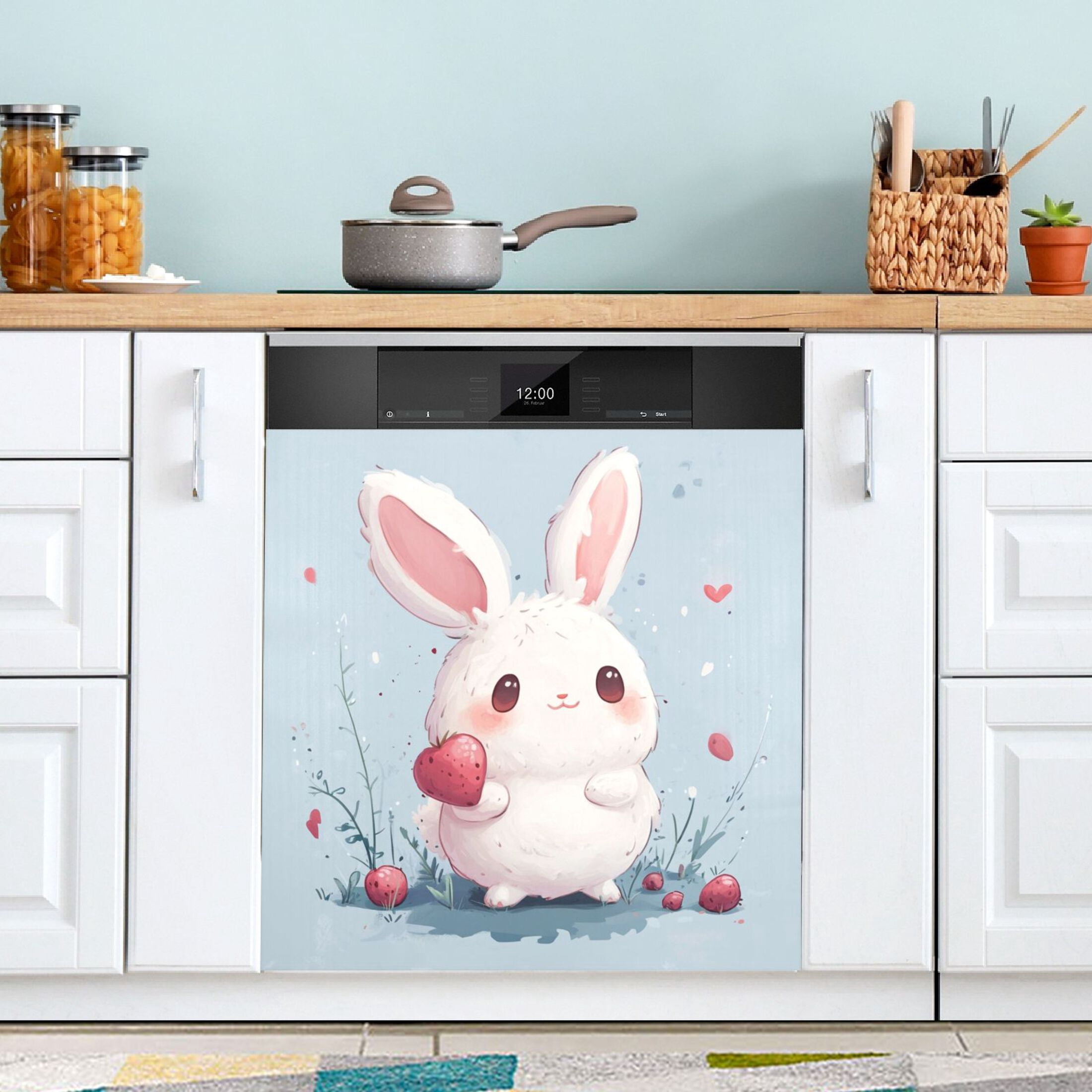 Dishwasher Magnetic Sticker 23x26 Inch Refrigerator Magnetic Sticker Washing Machine Magnetic Sticker Kitchen Panel Magnetic Sticker Home Decor Super Lovely Strawberry Rabbit