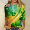 thumbnail image 6 of Xdegoge St Pattys Shirts Women Clover Print 3/4 Sleeve T-Shirt, Green Irish Holiday Casual Tops, 6 of 6