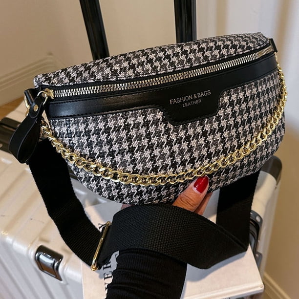 Cangurera Monedero de mujer Bolso de pecho de cuero de PU Bolso de hombro único vintage (negro)