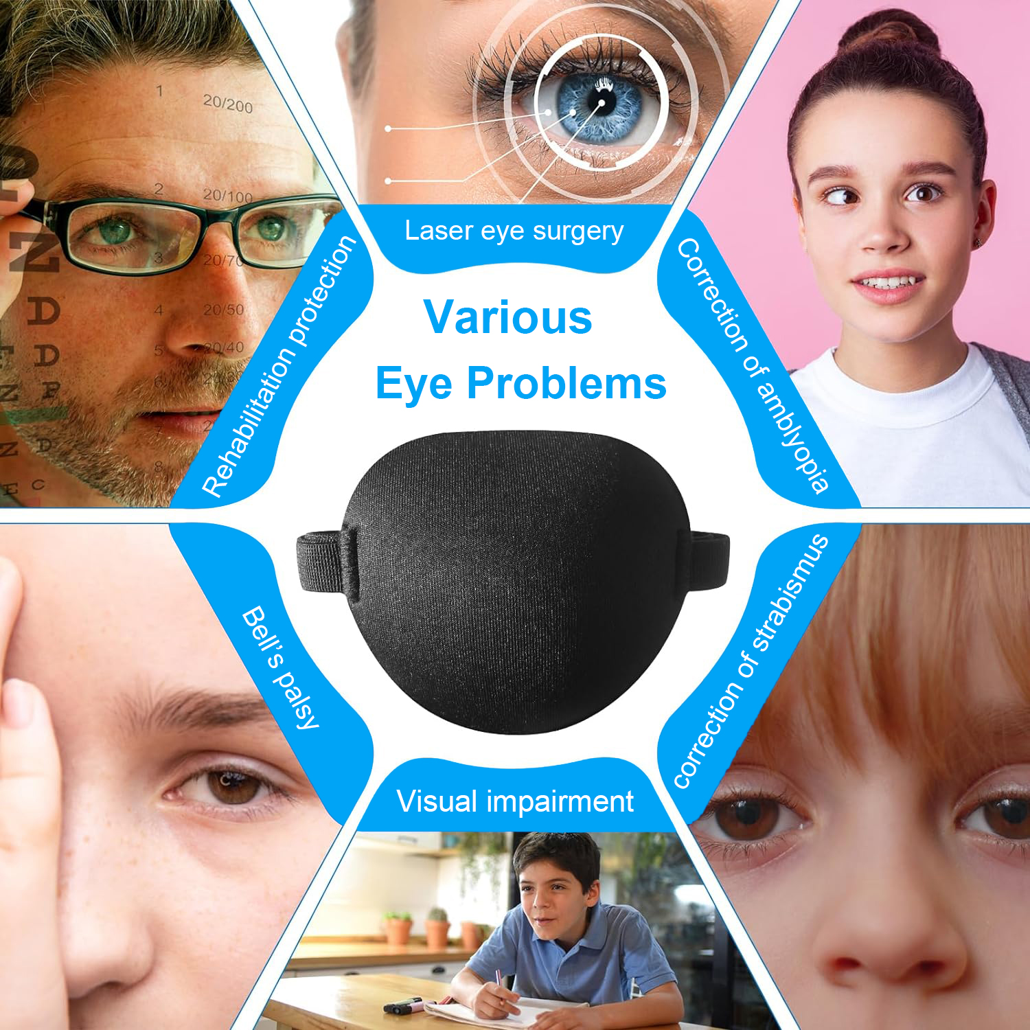 Parche Ocular Ajustable 3D Para Adultos Y Niños - 2 Piezas (Izquierda + Derecha), Tratamiento De Estrabismo