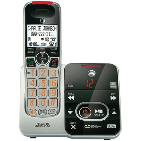AT&T DECT 6.0 Big-Button Cordless Phone System With Digital Answering System & Caller ID, Black & Gray, CRL32102