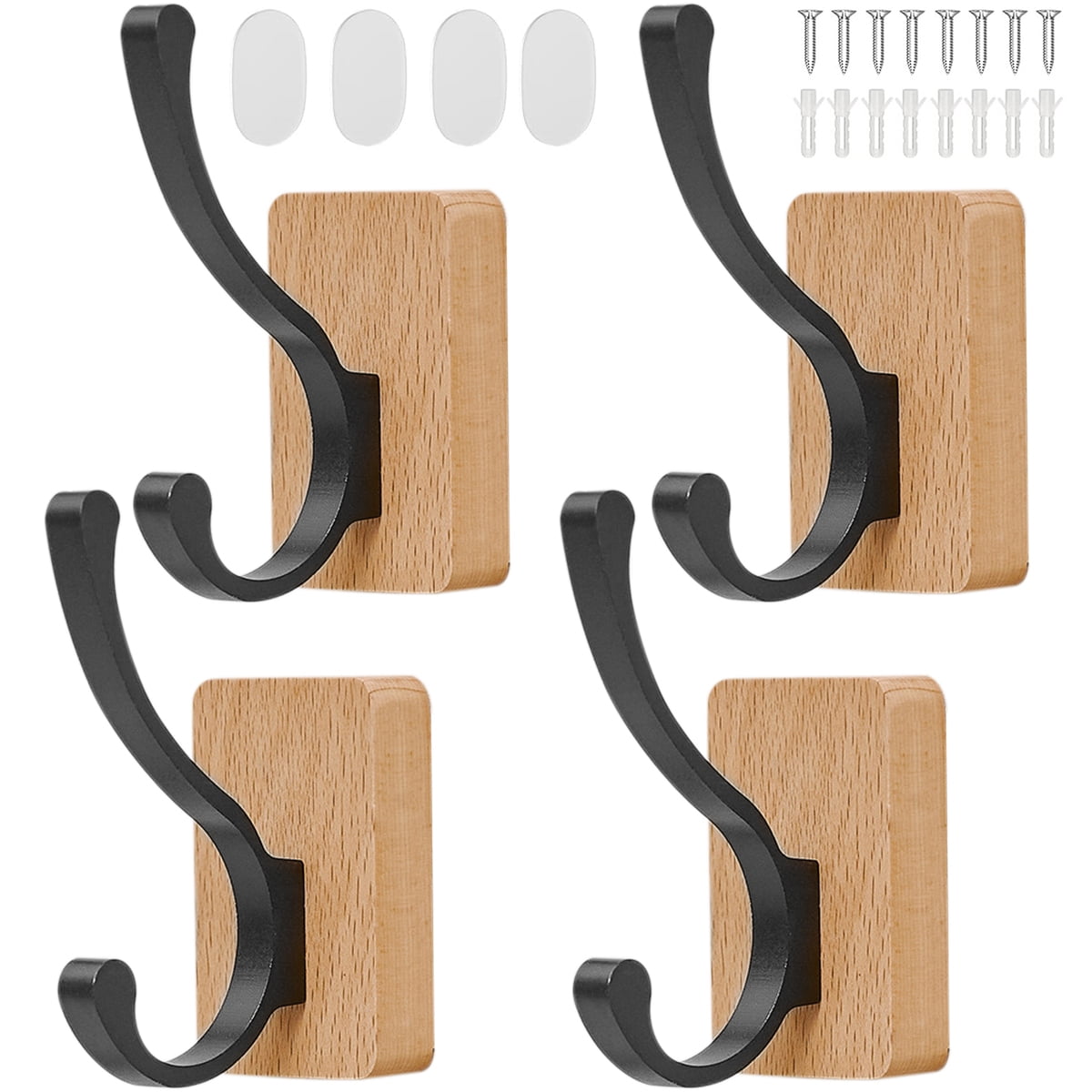 HBlife 4 Pack Wooden Coat Hooks Wall Hooks for Hanging, Natural Oak Wood  Coat Hooks Wall Mounted Heavy Duty Entryway Hooks for Hanging Coats