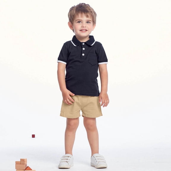 Toddler Polo Set Navy Short Sleeve Polo Shirt & Casual Shorts Set Pullover Summer Clothes Baby Boys Clothes 12-18 Months