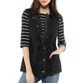 thumbnail image 1 of INSPIRE CHIC Women's Sleeveless Jacket Drawstring Waist Zip Up Cotton Cargo Vest with Pocket Black XS, 1 of 8
