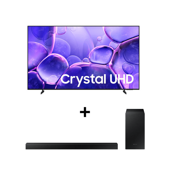 Combo TV 65'' Samsung Crystal U8000F 4K (2025) + Barra de sonido 2.1 Ch Subwoofer B-series HW-B450F (2025) Negro
