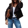 thumbnail image 2 of Women'S Long-Sleeved Lapel Short Jacket Fall Winter Solid Color Deerskin Button Jacket Black XL, 2 of 7