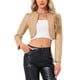 thumbnail image 1 of CHAQUETA CROP DE CUERO PU INSPIRADA EN CHIC PARA MUJERES, MANGA LARGA, FRONTAL ABIERTO, TALLA L, CAQUI, 1 of 5