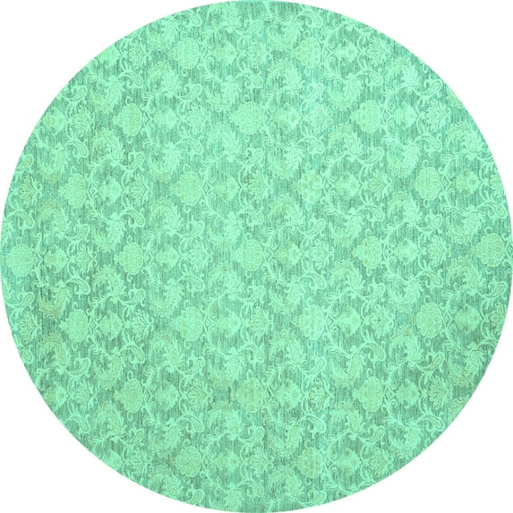 Ahgly Company Indoor Round Abstract Turquoise Blue Contemporary Area Rugs, 7' Round