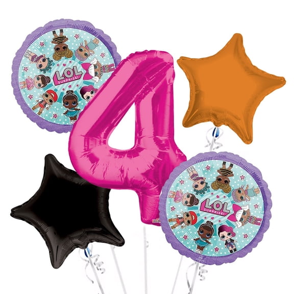 LOL Suprise Balloon Bouquet 4th Birthday 5 pcs - Party Supplies