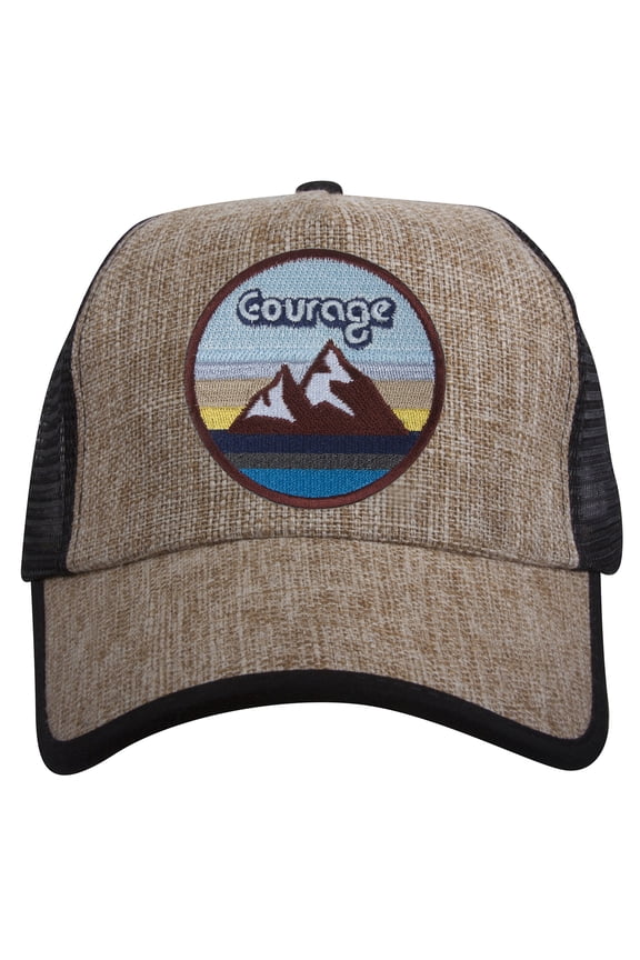 Top Headwear Courage Patch Straw Adjustable Trucker Hat - Natural/Black