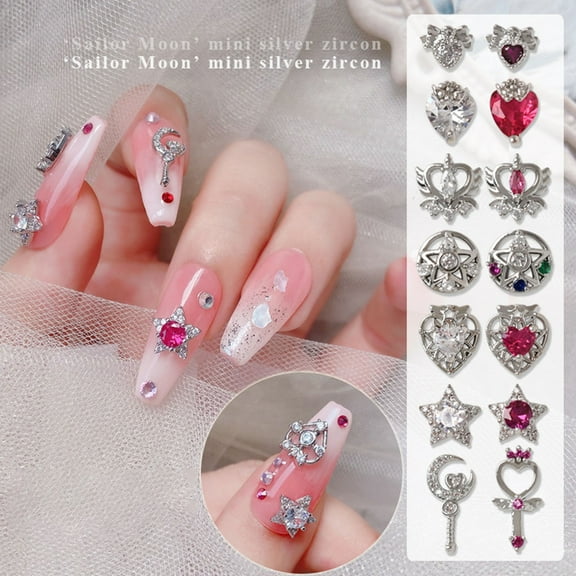 opvise Nail Ornament Sparkling Exquisite Shape Anti-Oxidation Stunning Visual Effect Alloy 3D Sailor Moon Style DIY Manicure Jewelry Nail Supplies