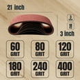 thumbnail image 2 of POWERTEC 18PK 3 x 21 Inch Sanding Belts, 3 Each of 60/80/120/180/240/400 Grits,Aluminum Oxide Belt Sander Sanding Belt Assortment for Portable Belt Sander,Wood & Paint Sanding,Metal Polishing- 110438, 2 of 7