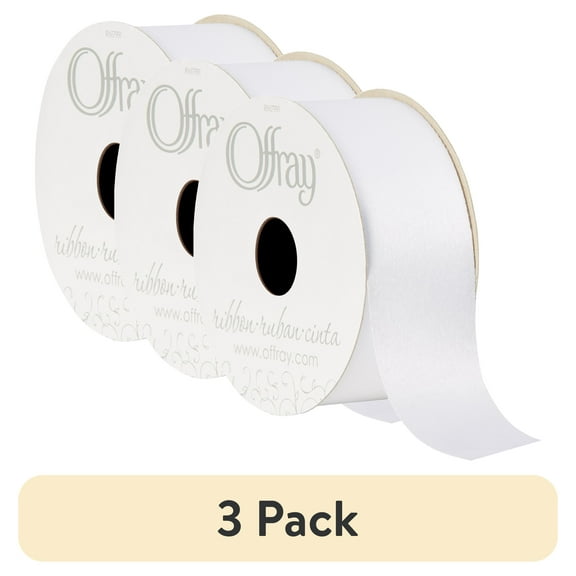 (3 pack) Offray Ribbon, White 1 1/2 inch Acetate Polyester Outdoor Ribbon for Floral Displays and Decorations, 21 feet, 1 Each