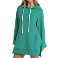 thumbnail image 3 of Women's Longline Hooded Sweatshirt, Side Slit Detail with Pockets, Oversized Casual Pullover for Layered Looks and Comfortable Daily Wear-Mint Green, 3 of 9