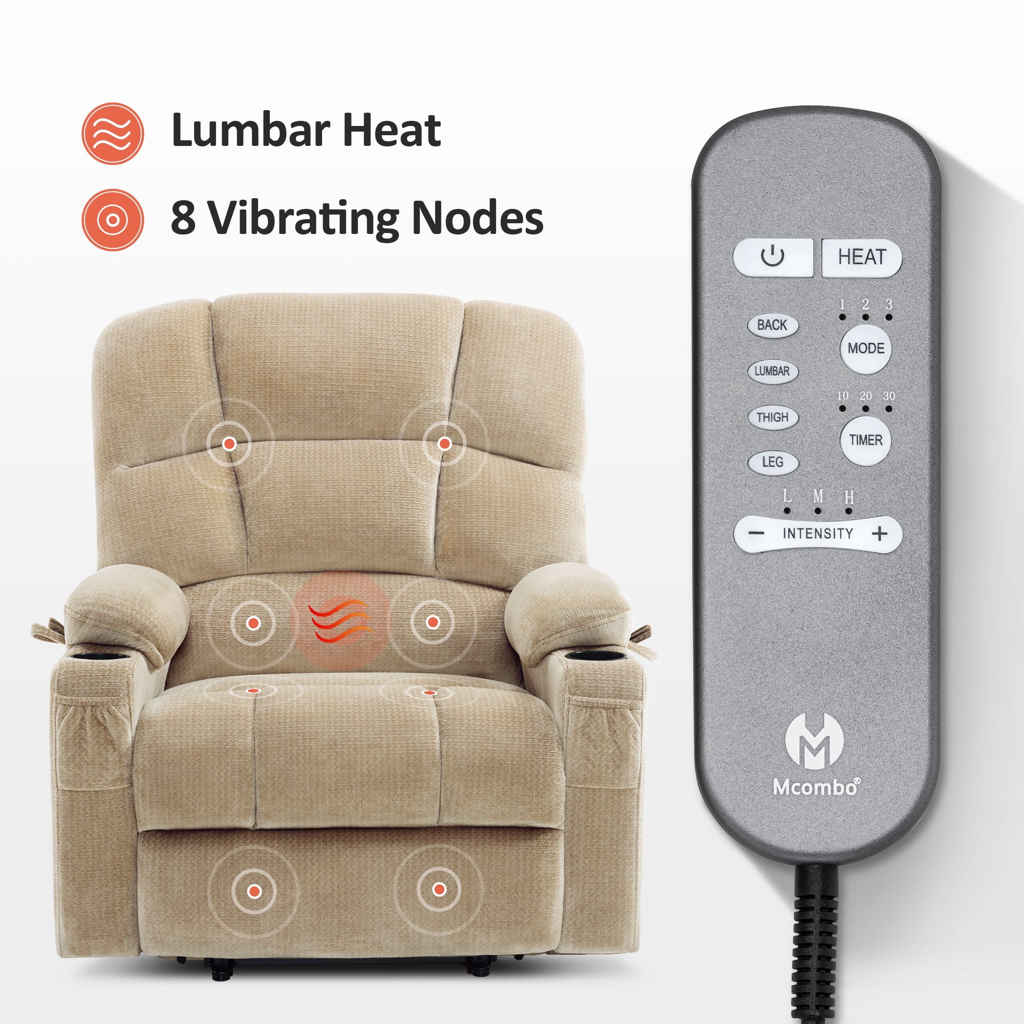 MCombo Oversized Dual Motor Power Lift Recliner with 27.2'' Extra Wide Seat for Big Tall Elderly, Fabric R7688 (Beige, Large-Wide)