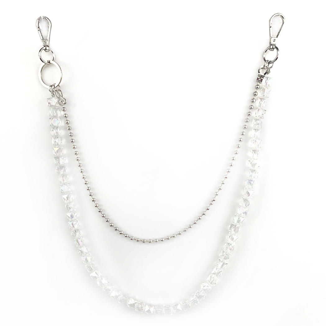 2reihige Pants Chain Pearl Necklace Bikerkette Beads Chain Beltchain  Carabiner