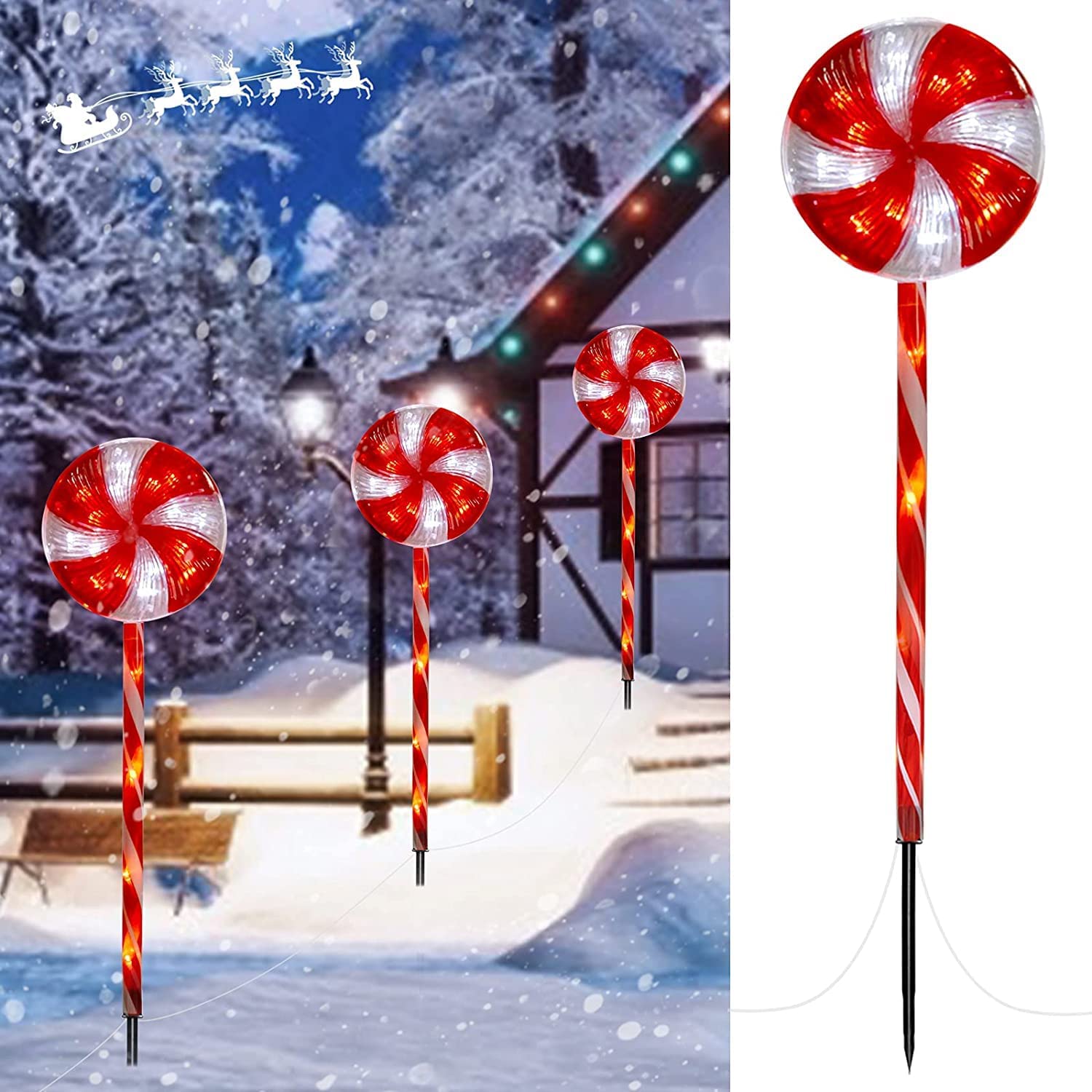 Lollipop Christmas Pathway Lights Outdoor 29 inches 120 LED Lighted