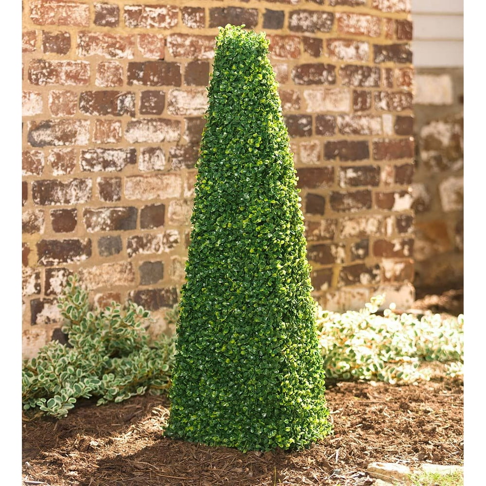 Small Faux Boxwood Shrub Pyramid in Green