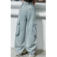 thumbnail image 7 of Huanglei Girls Fashion Personality Pants Elastic Waist Wide Leg Jeans Casual Demin Pants With Mul Ti Pockets, 7 of 7