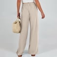 thumbnail image 4 of ibuvkizy Wide Leg Pants for Women Fall Winter,Women's Casual Drawstring Wide Leg Pants Solid Waist Bandage Loose Long Pants with Pocket Beige,S, 4 of 5