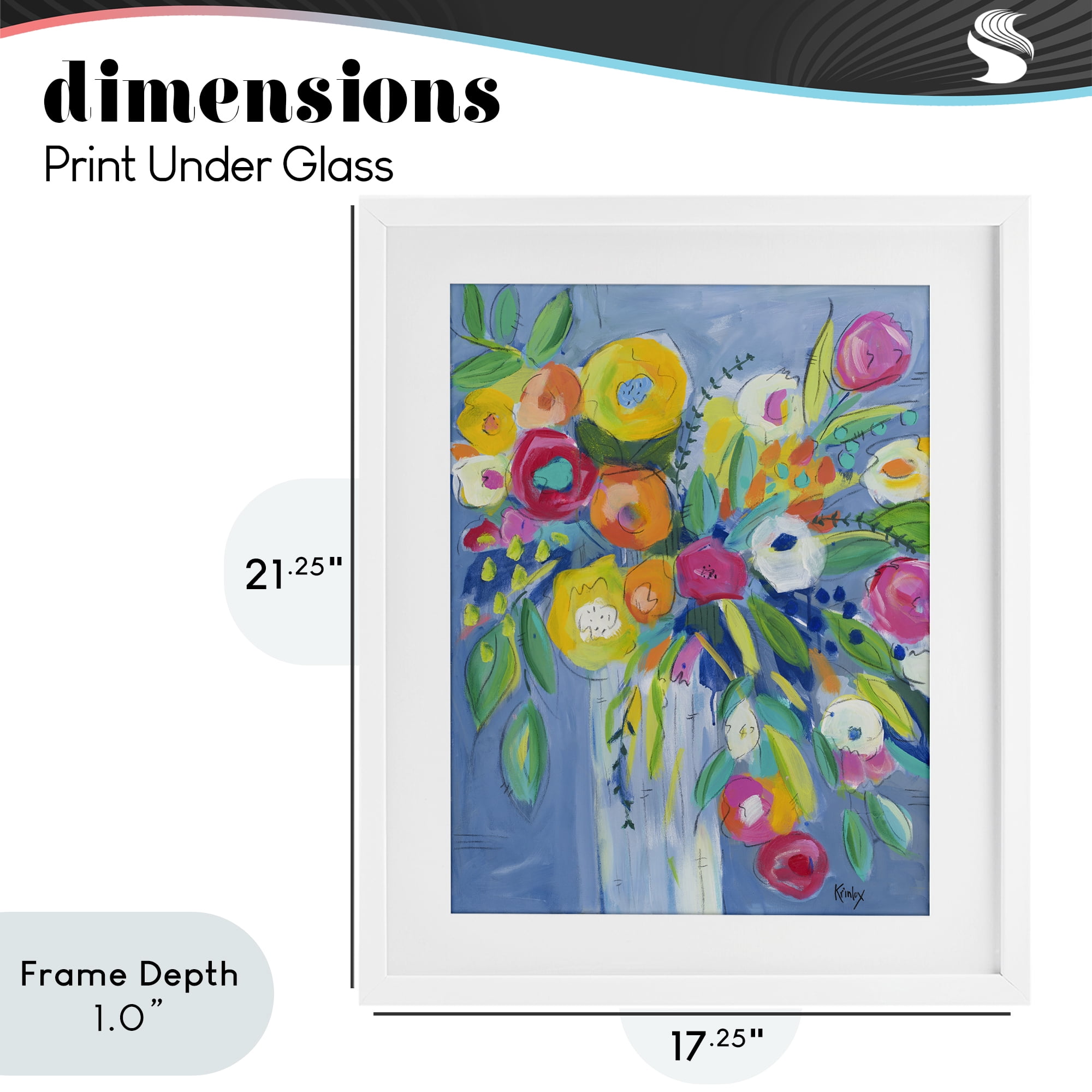 Stupell Industries Cheerful Blossom Energy White Framed Print Under Glass, design by Krinlox