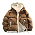 thumbnail image 1 of Men's Solid Color Hooded Zipper Multi-Pocket Cargo Thickened Long Sleeve Parka, 1 of 7