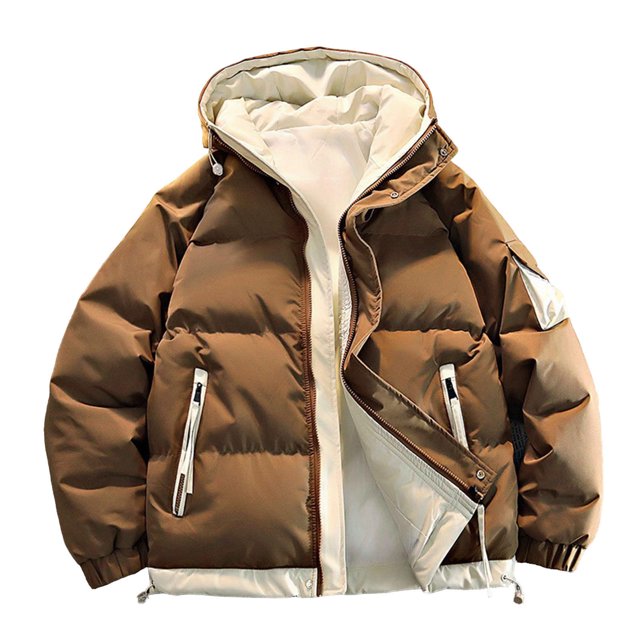 Men's Solid Color Hooded Zipper Multi-Pocket Cargo Thickened Long Sleeve Parka
