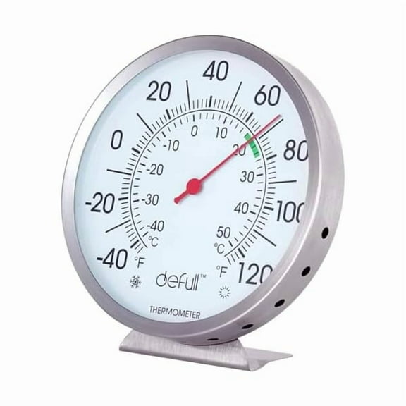 ZLC5'' Large Dial Indoor Outdoor Thermometer, Battery-Free - Stainless Steel Indoor Thermometer Wall Mount or Table Stand, Easy-Read Fahrenheit/Celsius (-40°F to 120°F) for Patio, Garage, Home