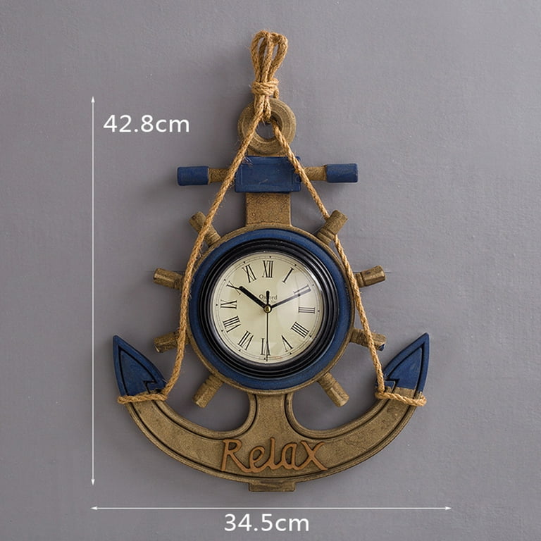 IMMEKEY Anchor and Ship Wheel Wall Clock, Rustic Silent Clock