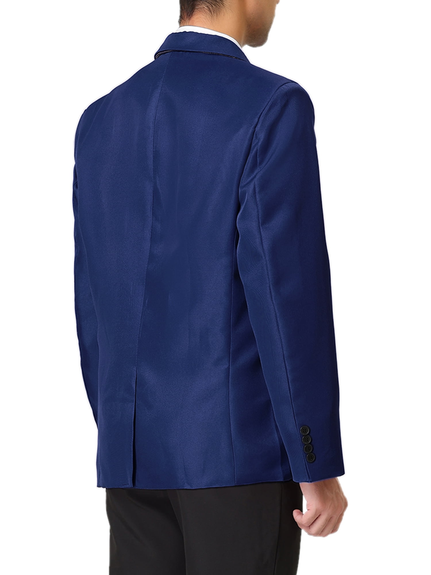 Unique Bargains Men's Blazer Single Breasted One Button Prom Suit Coat L Navy Blue