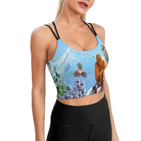 Grizzy And The Lemmings Sports Bra For Women Padded Crop Top Camisole Yoga Tank Top Vest Workout Tops Racerback With Built In Bra Activewear Fitness Gym