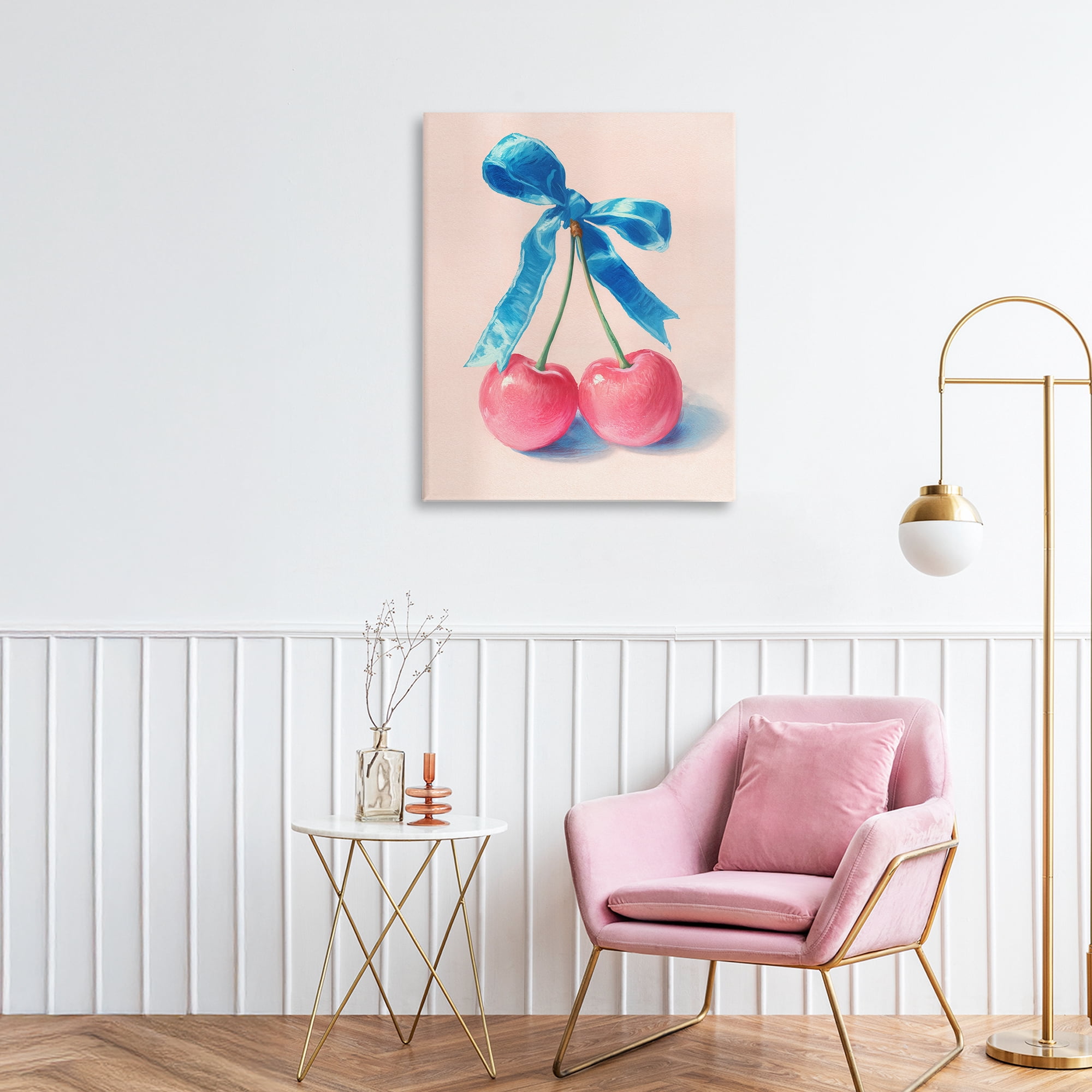 Stupell Industries Twin Cherries with Blue Ribbon Canvas Wall Art, design by Imagine It Images