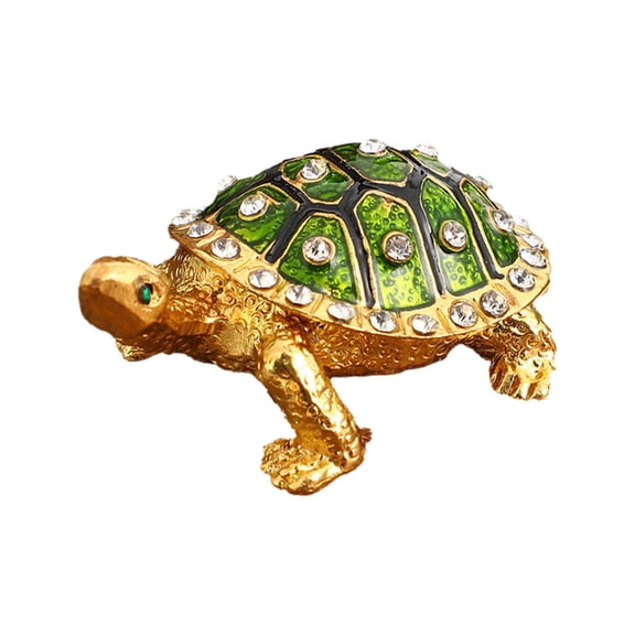 Turtle Jewelry Box, Vintage Crystal Studded Trinket Box with Hinged Lid, Handpainted Enameled Animal Figurine for Collectibles, Home Decor Storage Holder