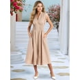thumbnail image 4 of Womens Summer Casual Dress V Neck Cap Sleeve Zipper Front Flowy Midi Dress with Pockets L, 4 of 7