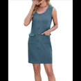 thumbnail image 2 of Vestido Corto de Fiesta Ajustado con Bolsillos, Sin Mangas, Cuello Redondo, Botones, de Punto, Color Liso, para Mujer (Verano 2025) Azul Profundo M, 2 of 9