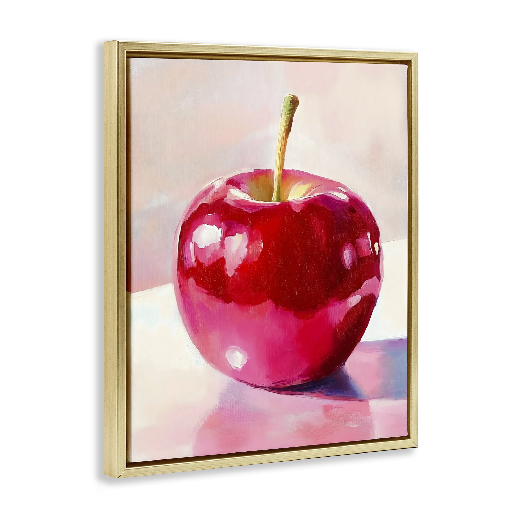 Stupell Industries Shiny Red Apple Reflection Gold Framed Floater Canvas Wall Art, design by The Prints Vibe