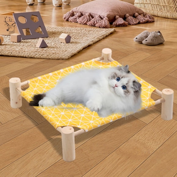 Xihbxyly Cama Colgante para Perros, Diseño Elevado de Madera, Portátil para Uso En Interiores y Exteriores, Lona Transpirable Desmontable, Cómoda, Ideal para Perros y Gatos Pequeños, 53 X 48 X 13 Cm.