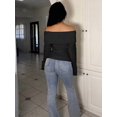 thumbnail image 2 of Women's Off Shoulder Fold Over Knit Sweater, Long Sleeve Slim Fit Pullover, Elegant Solid Knit Top for Fall & Winter Outfits, 2 of 6