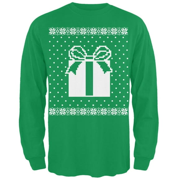 Big Present Ugly Christmas Sweater Green Adult Long Sleeve T-Shirt - X-Large