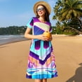 thumbnail image 3 of Lsque Geometry Dash Print Women's Casual Dress T-Shirt Summer Short Sleeve Scoop Neck Swing Dresses, 3 of 7
