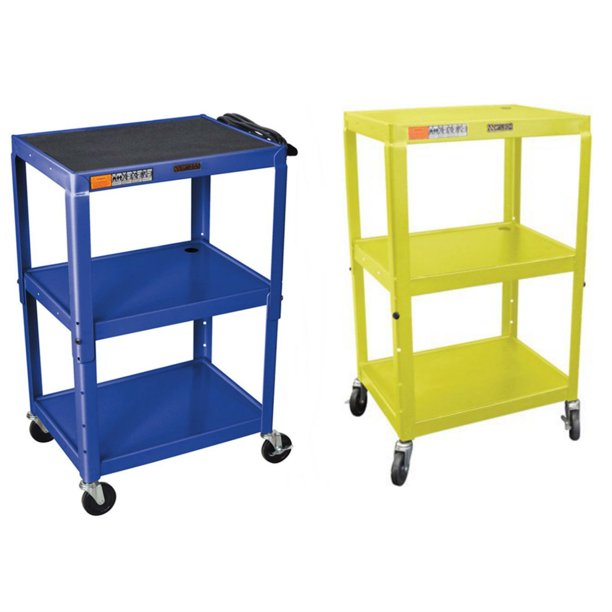 H WILSON Metal Utility CartHeight Adjustable, Blue and Yellow